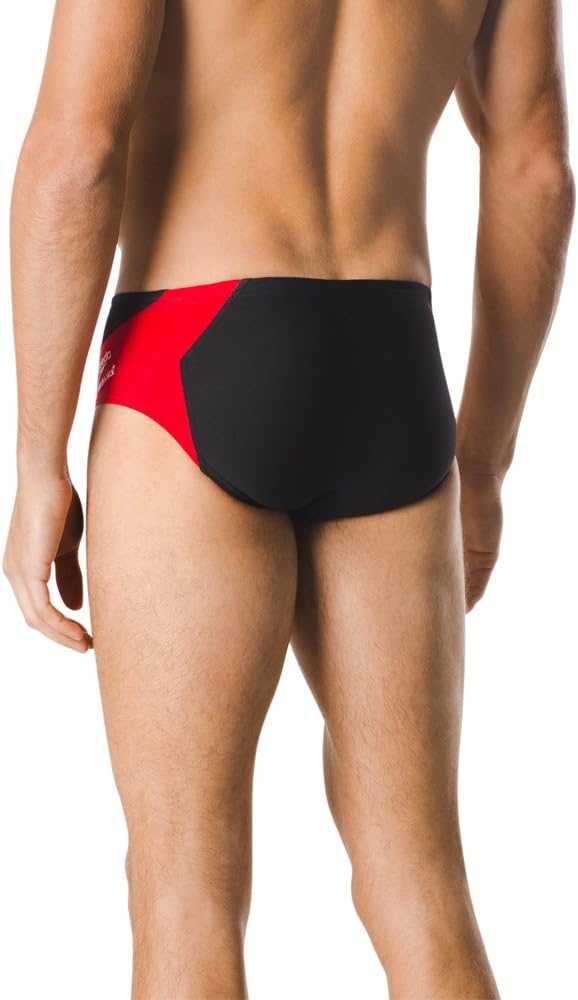 Speedo Mens Swimsuit Brief Endurance Splice Team Colors Black Red