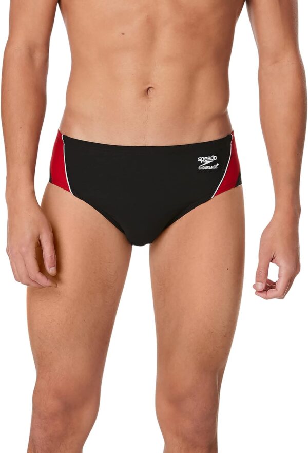 Speedo Mens Swimsuit Brief Endurance Splice Team Colors Black Red