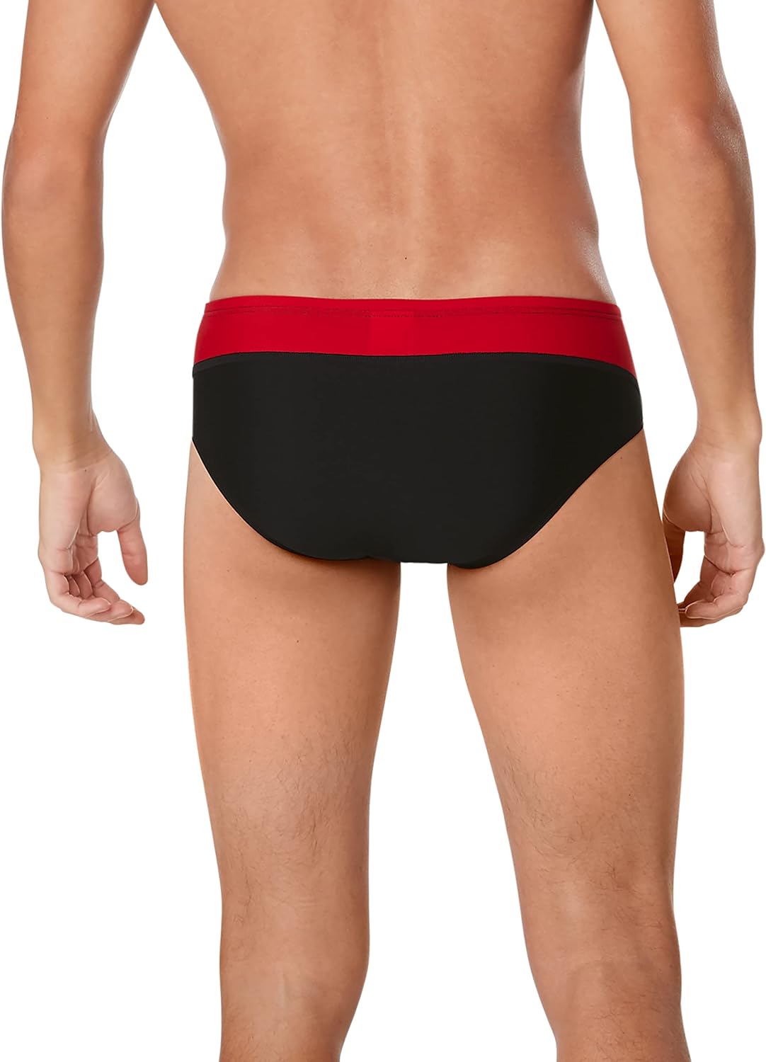 Speedo Mens Swimsuit Brief Endurance Splice Team Colors Black Red