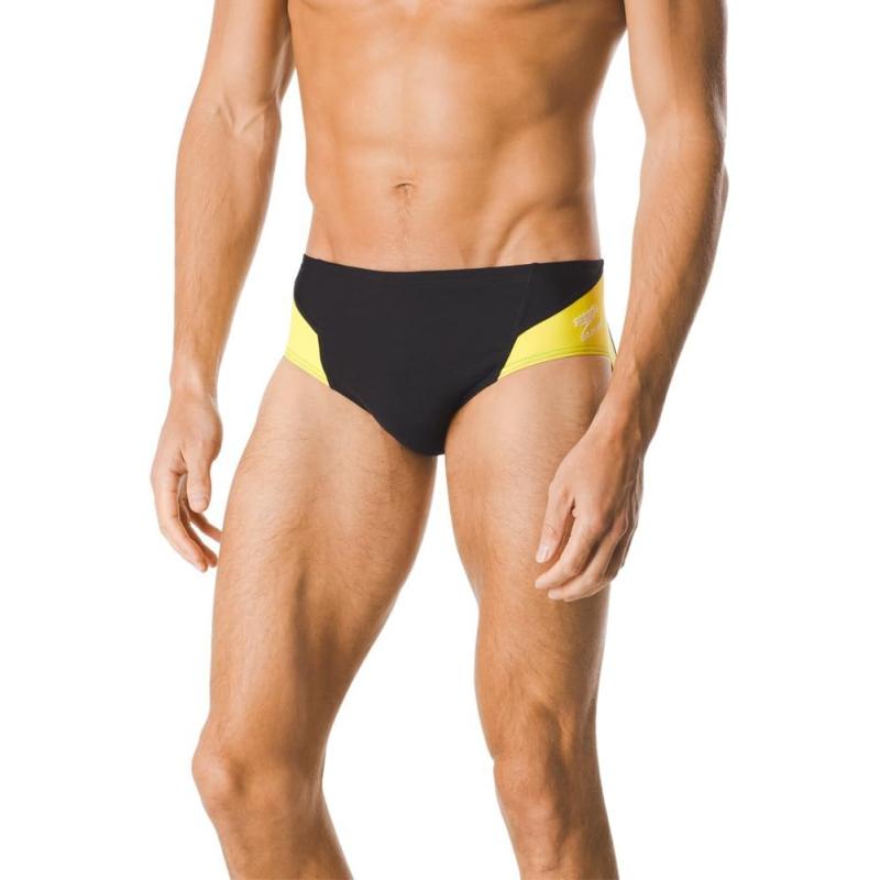 Speedo Mens Swimsuit Brief Endurance Splice Team Colors Black Yellow