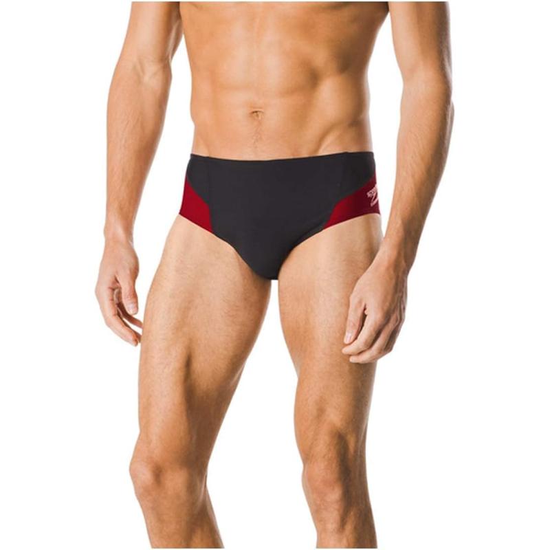 Speedo Mens Swimsuit Brief Endurance Splice Team Colors Maroon Black