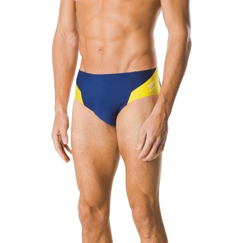 Speedo Mens Swimsuit Brief Endurance Splice Team Colors Navy Gold