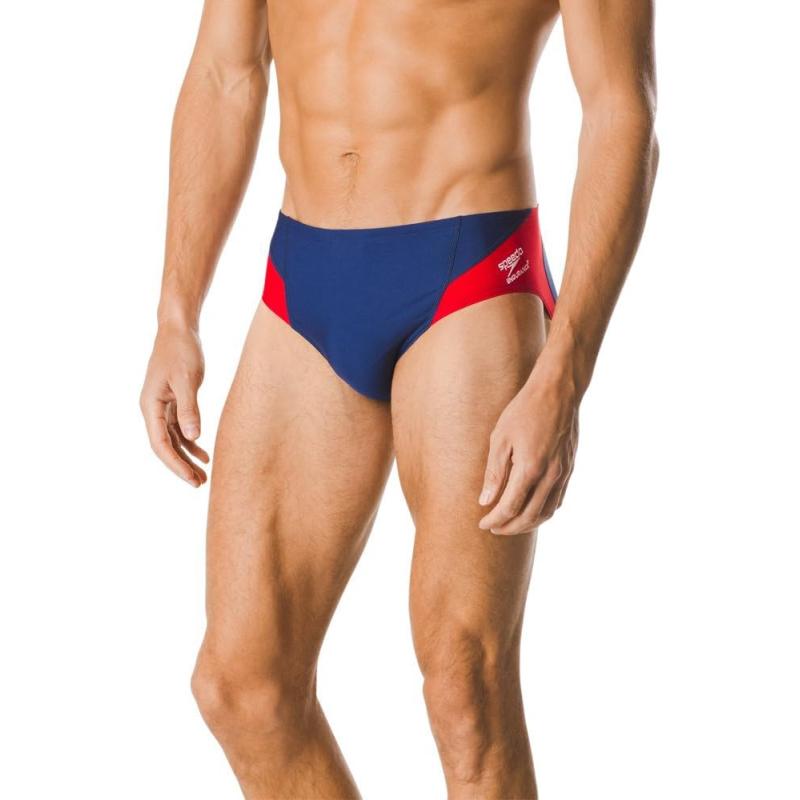 Speedo Mens Swimsuit Brief Endurance Splice Team Colors Navy Red