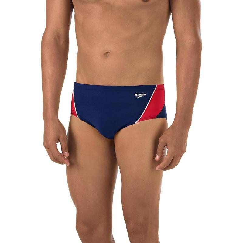 Speedo Mens Swimsuit Brief Endurance Splice Team Colors Navy Red