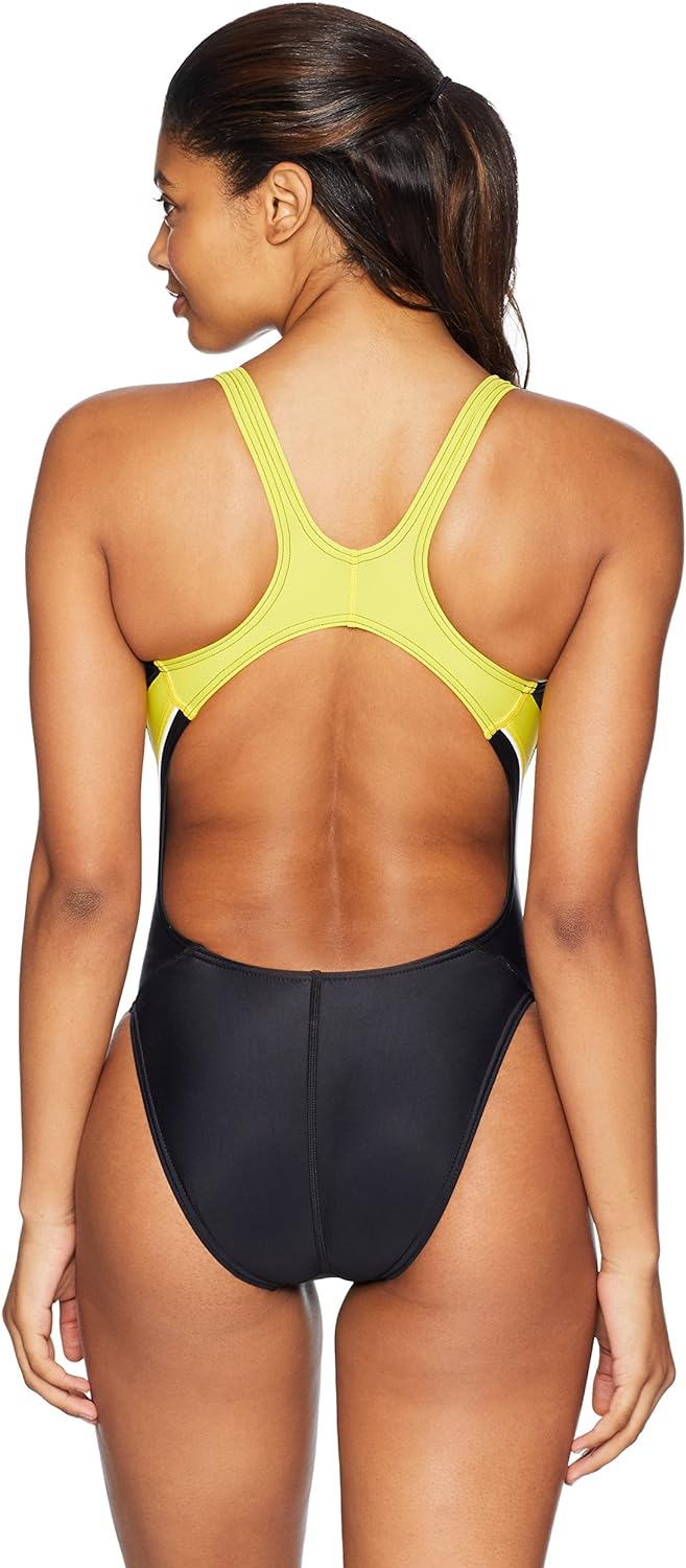 Speedo Womens Powerflex Eco Taper Splice Pulse Back One Piece Swimsuit