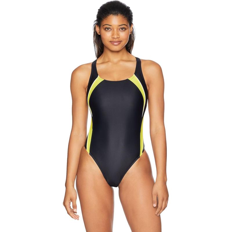 Speedo Womens Powerflex Eco Taper Splice Pulse Back One Piece Swimsuit