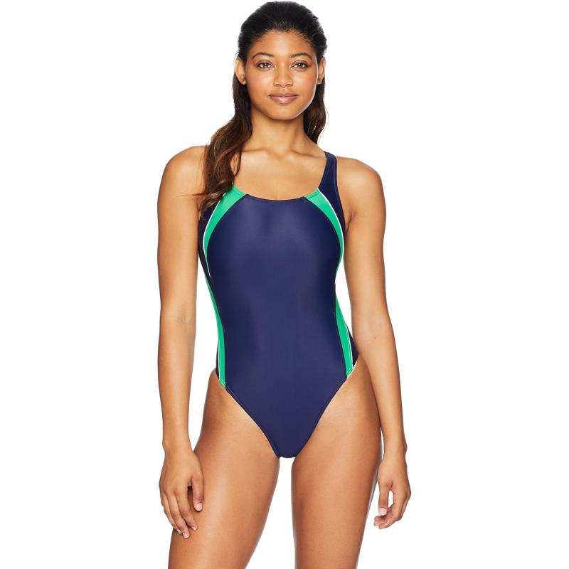 Speedo Womens Powerflex Eco Taper Splice Pulse Back One Piece Swimsuit